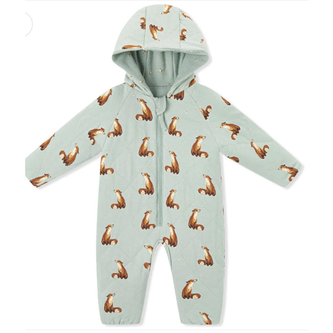 MILKBARN Fox and Dragonfly Reversible Waffle Knit/Quilted Hooded Jumpsuit NWT 3-6 Months
