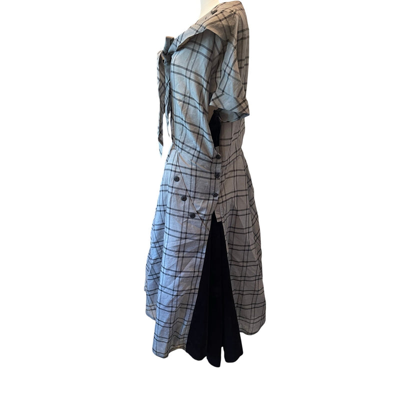 Maison Margiela Plaid/Velvet Midi Dress, Size 40 NWT