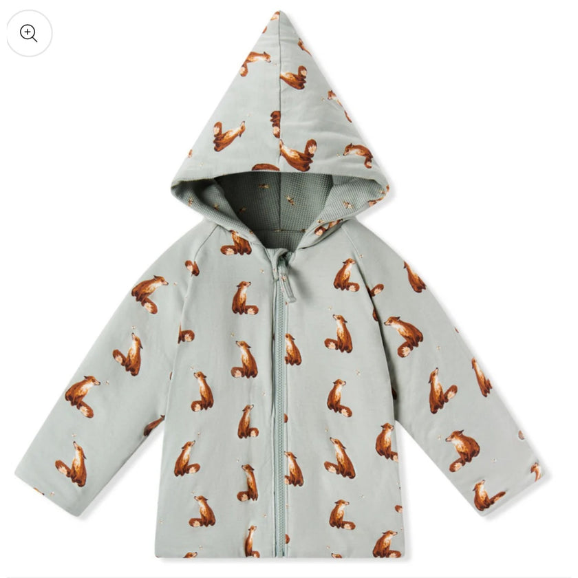 MILKBARN Fox and Dragonfly Reversible Waffle Knit Hooded Jacket NWT 2T/3T
