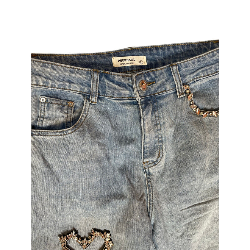 💖 Crystal Heart Cutout Jeans 💖 NWT Large