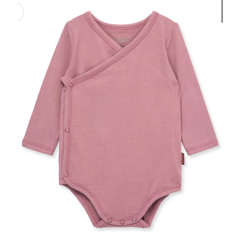 MILKBARN 0-3 Months Plum Stretch Crossover Long Sleeve One Piece