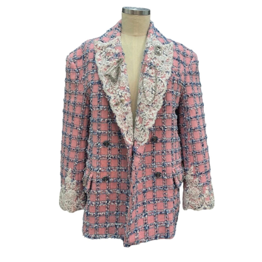 Minime Pink Tweed And Lace Blazer