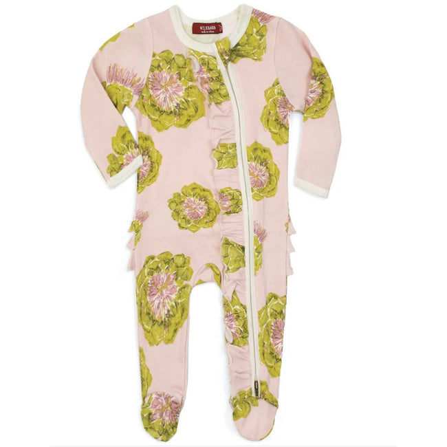 MILKBARN Artichoke Organic Cotton Ruffle Zipper Footed Romper 3-6 Months