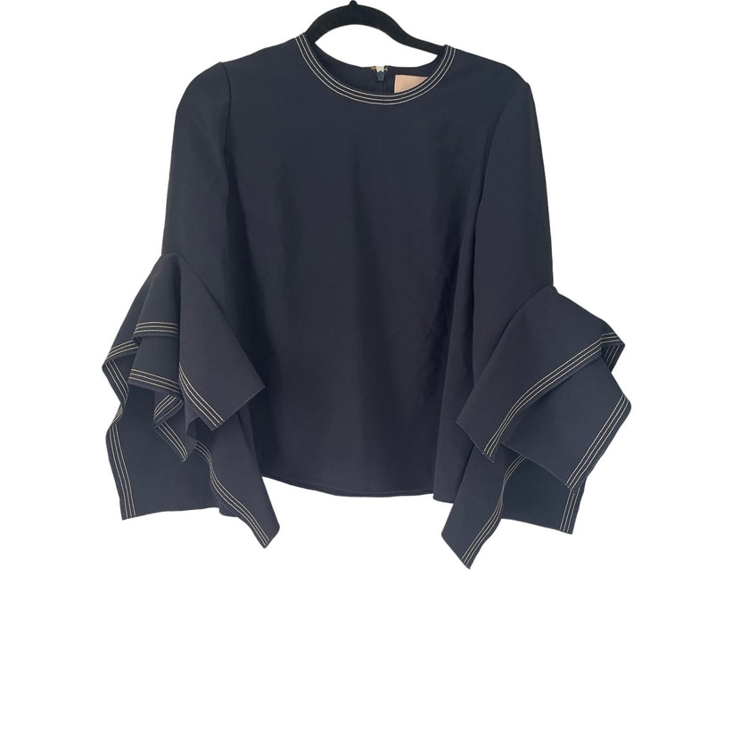 Roksanda, Navy Ruffle Sleeve Blouse, NWT, UK 10