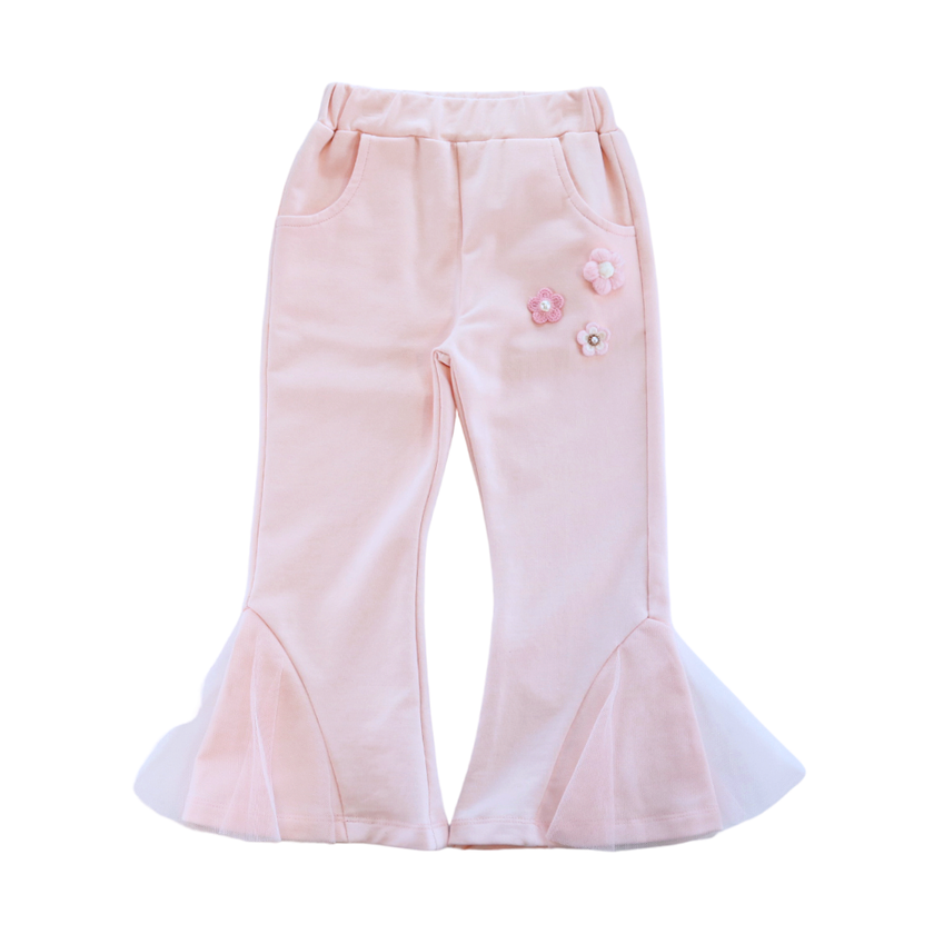 Doe A Dear, Floral Applique Trumpet Pants: PINK