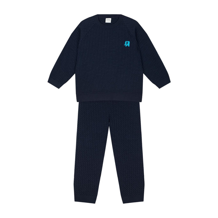 Antebies, Navy Blue Herringbone Sweater and Pants w/ Elephant Embroidery, NWT, Multiple Sizes Available