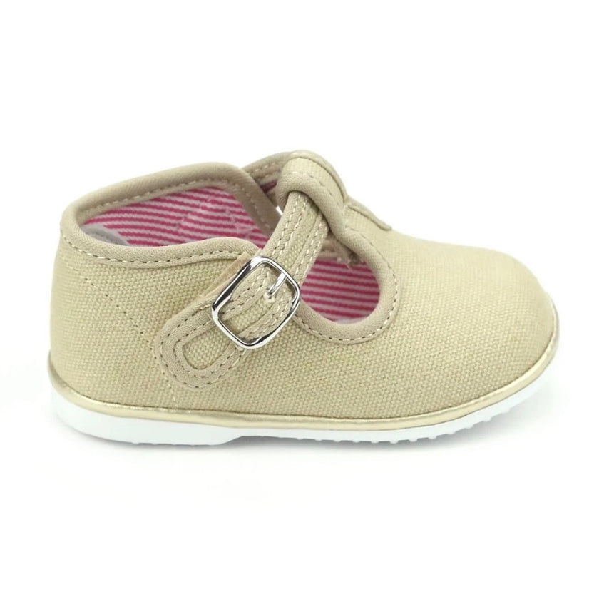 L'Amour Poppy Canvas T-Strap, Biscuit