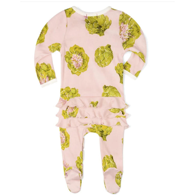 MILKBARN Artichoke Organic Cotton Ruffle Zipper Footed Romper 3-6 Months