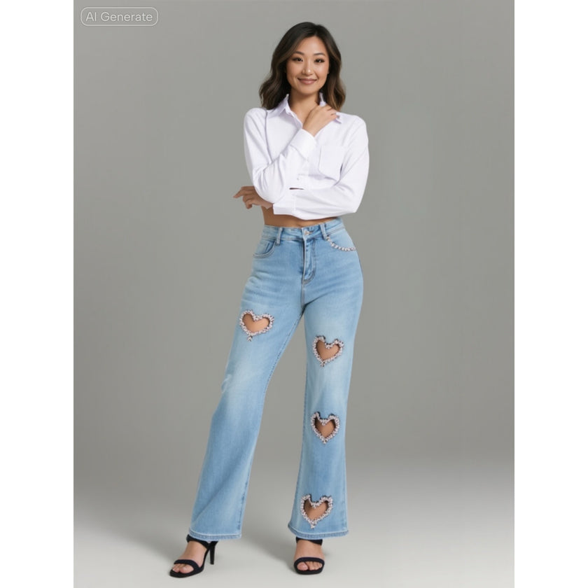 💖 Crystal Heart Cutout Jeans 💖 NWT Large