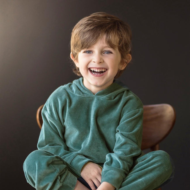 Antebies, Petrol Velvet Hooded Tracksuit Set