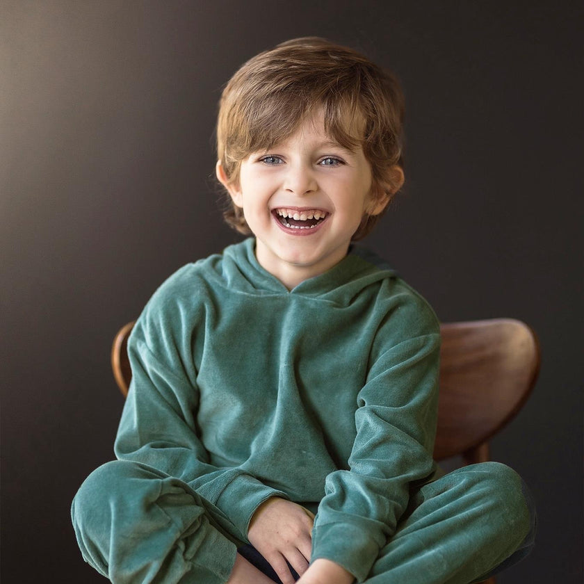 Antebies, Petrol Velvet Hooded Tracksuit Set