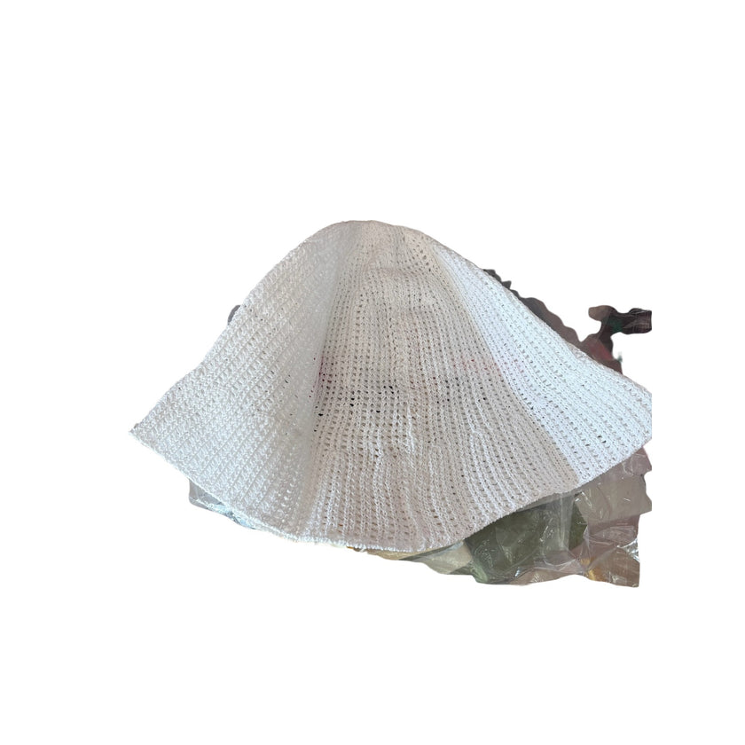 MARNI Knit White Bucket Hat w/ Red Marni Embroidery and Rose