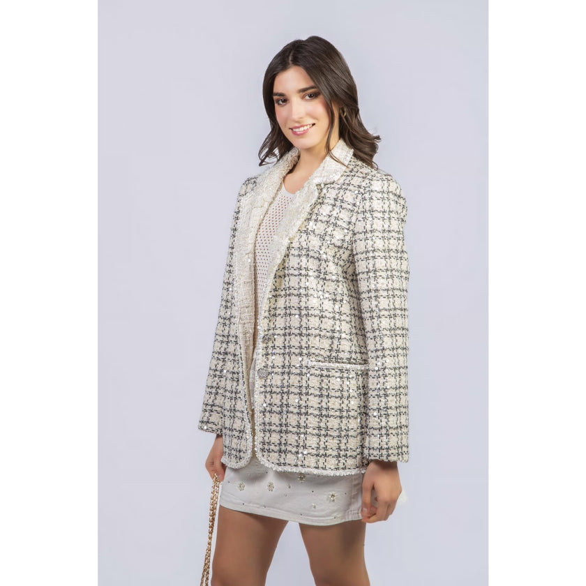 Minime Paris, White Tweed Embellished Collar Blazer