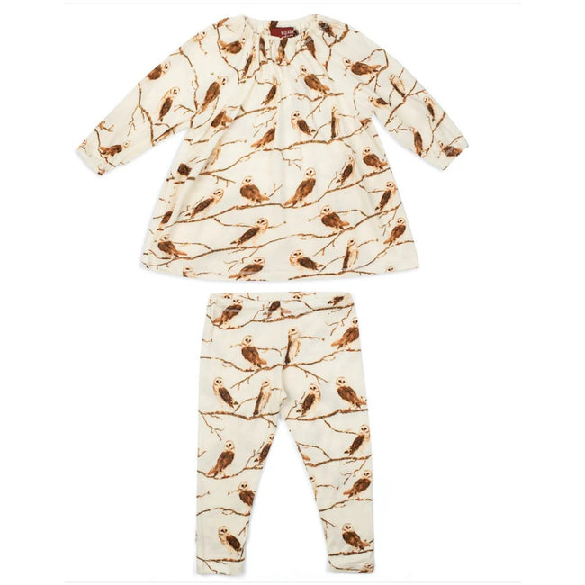 Milkbarn Owl Bamboo Dress and Leggings Set NWT size 3/6 months