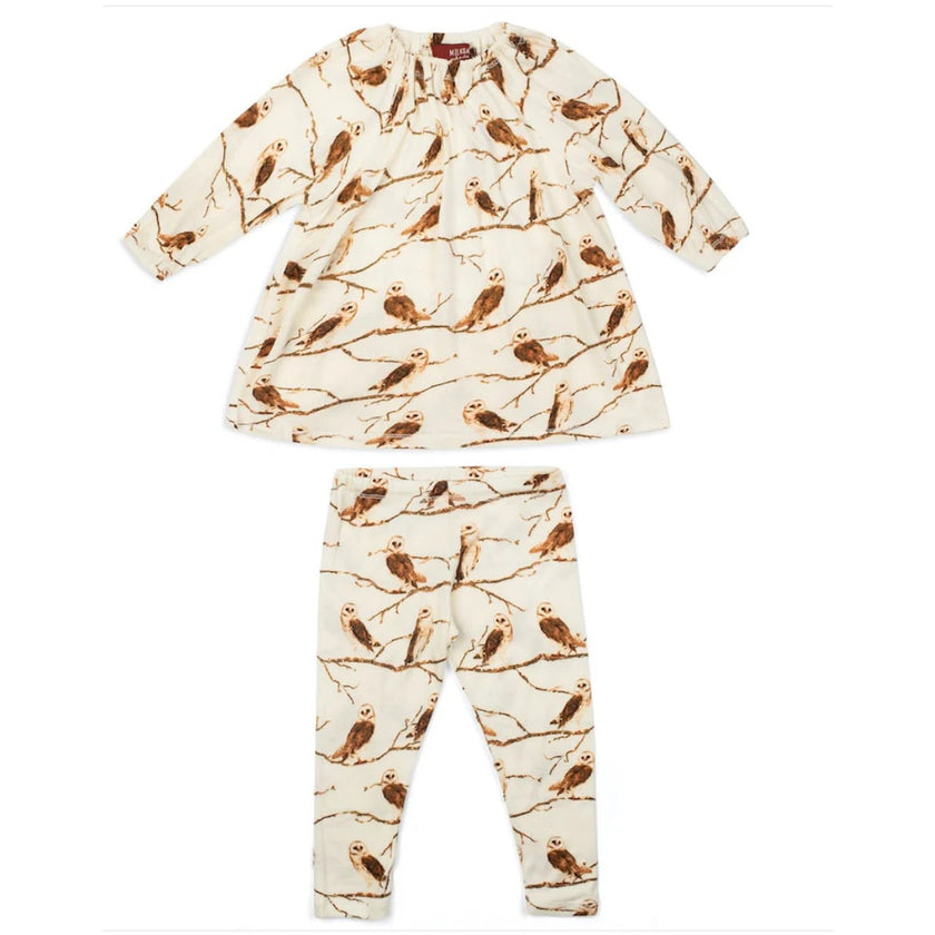 Milkbarn Owl Bamboo Dress and Leggings Set NWT size 3/6 months