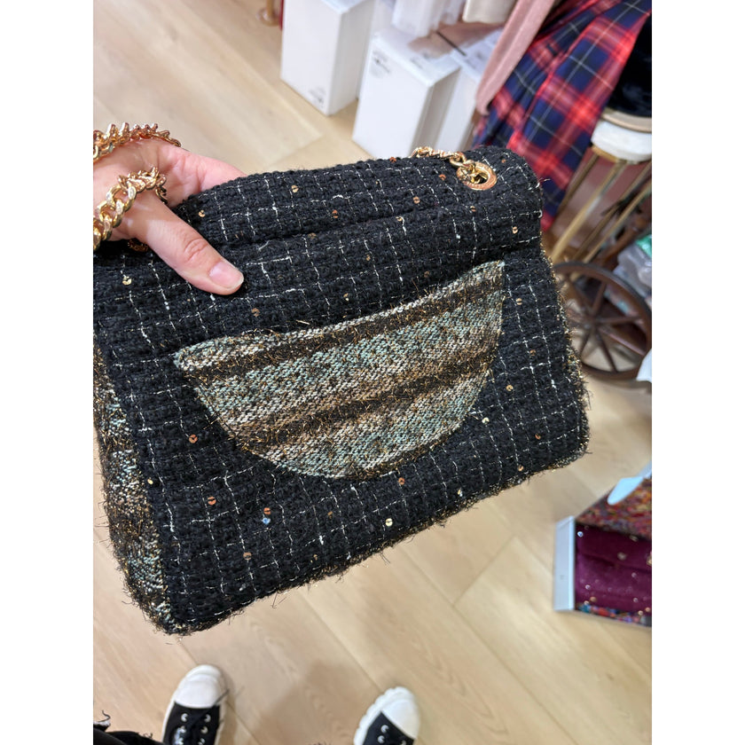 Minime Paris Black/White/Gold Tweed Med Sac