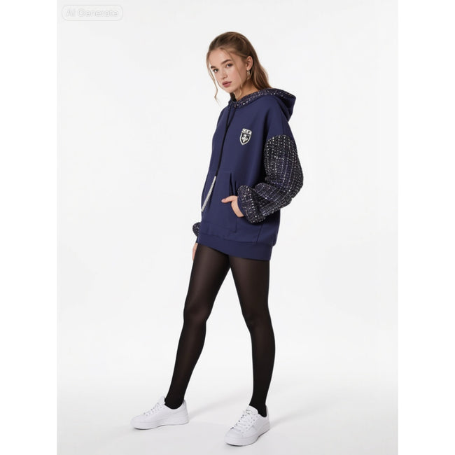 Minime Paris Tweed Hoodie Navy