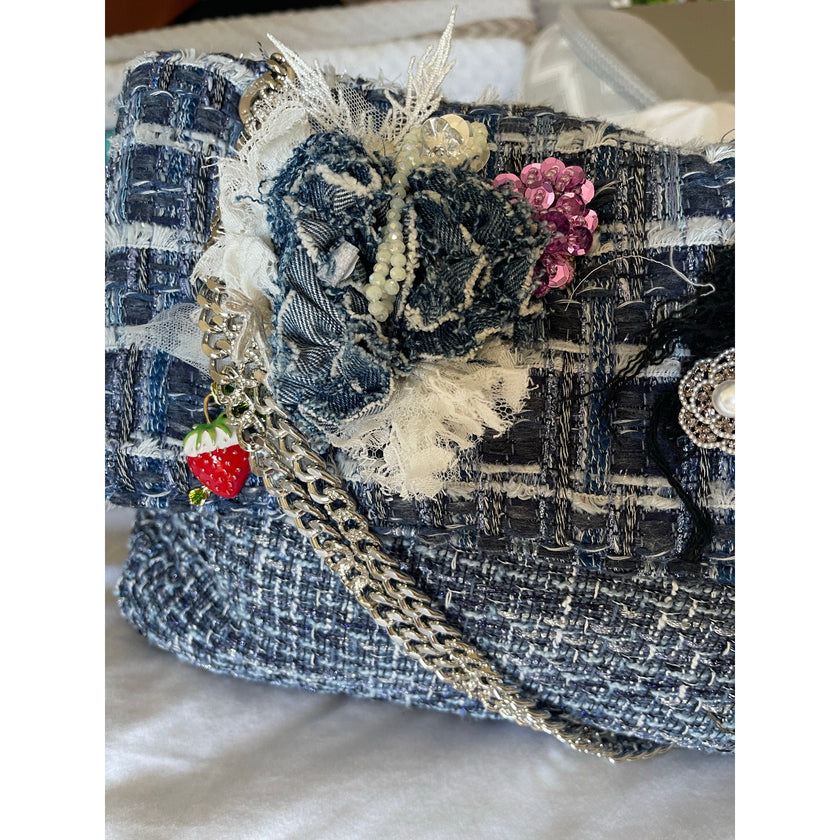 Minime Paris, Haute Denim French Tweed Bag w/ Luxe Details NWOT