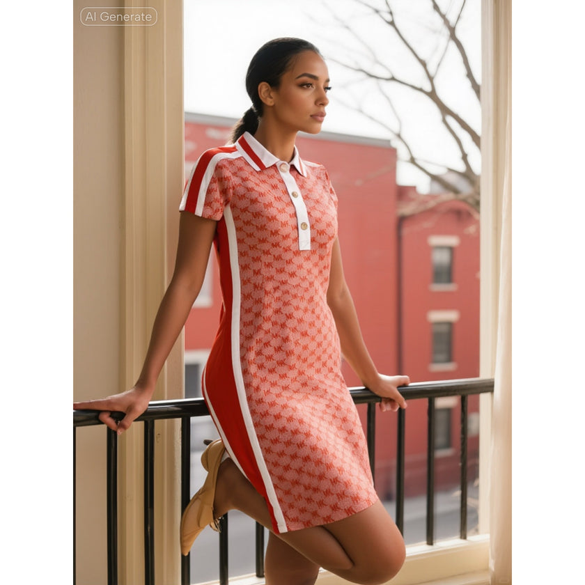 Michael Kors Monogram Polo Dress Red Clay NWOT size XS