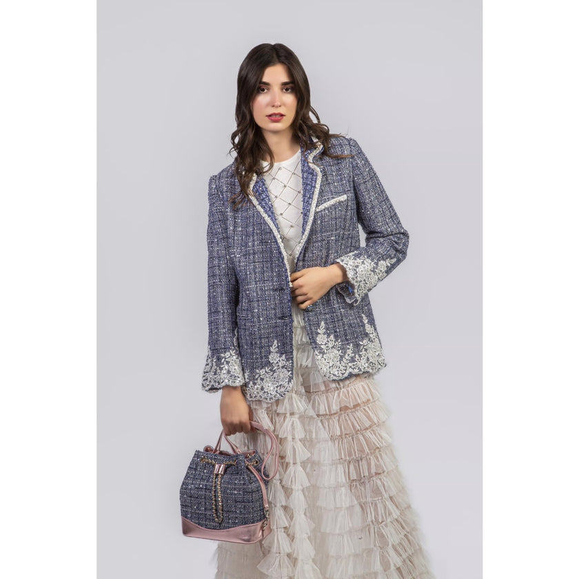 Minime Paris Denim Tweed and Lace Detail Blazer