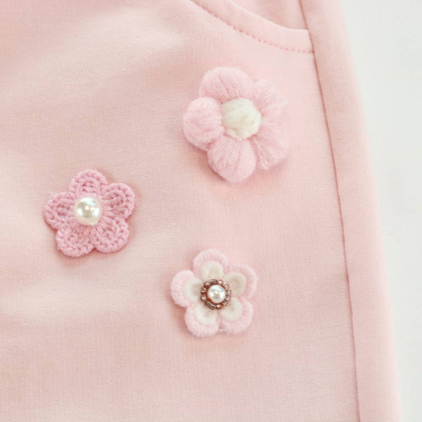 Doe A Dear, Floral Applique Trumpet Pants: PINK