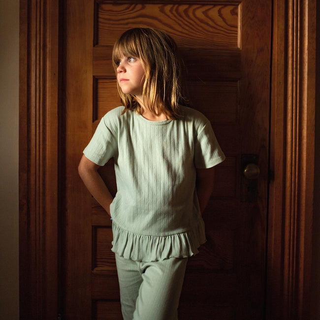 Antebies, Mint Jacquard Short-Sleeved Set