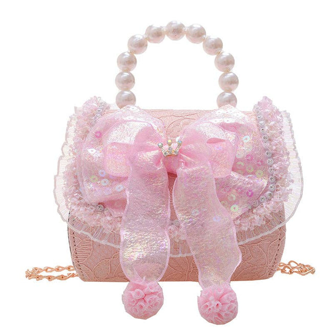 Fashionable Princess Bow Handbag for Kids: Light Pink