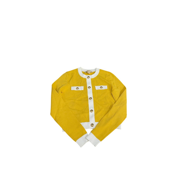 🧥 Michael Kors Daisy Yellow Button-Up Sweater – Size XS