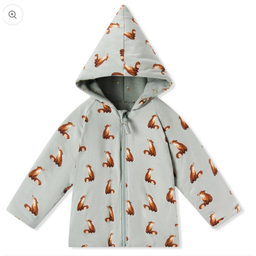 MILKBARN Fox and Dragonfly Reversible Waffle Knit Hooded Jacket NWT 18-24 Months