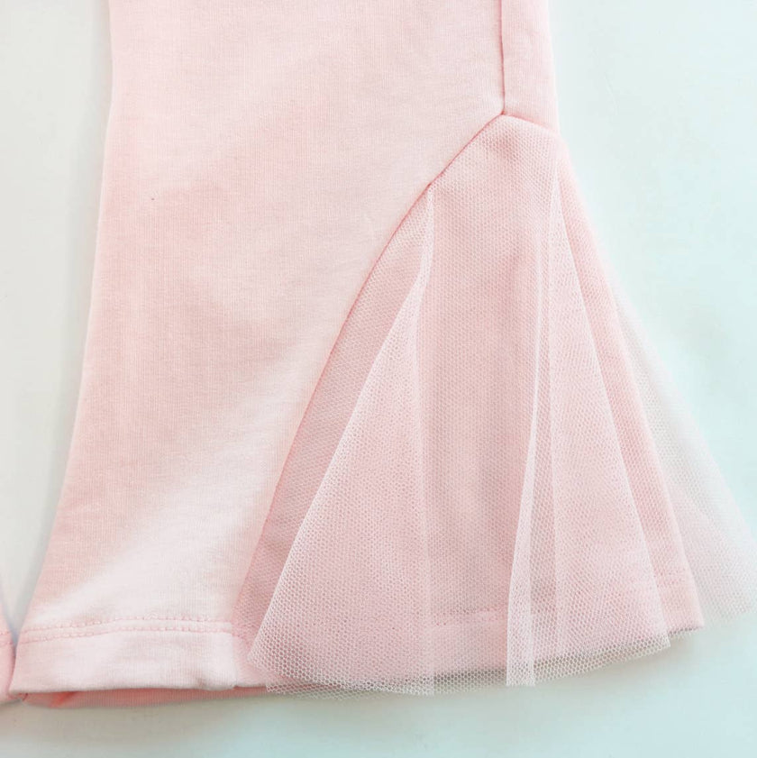 Doe A Dear, Floral Applique Trumpet Pants: PINK