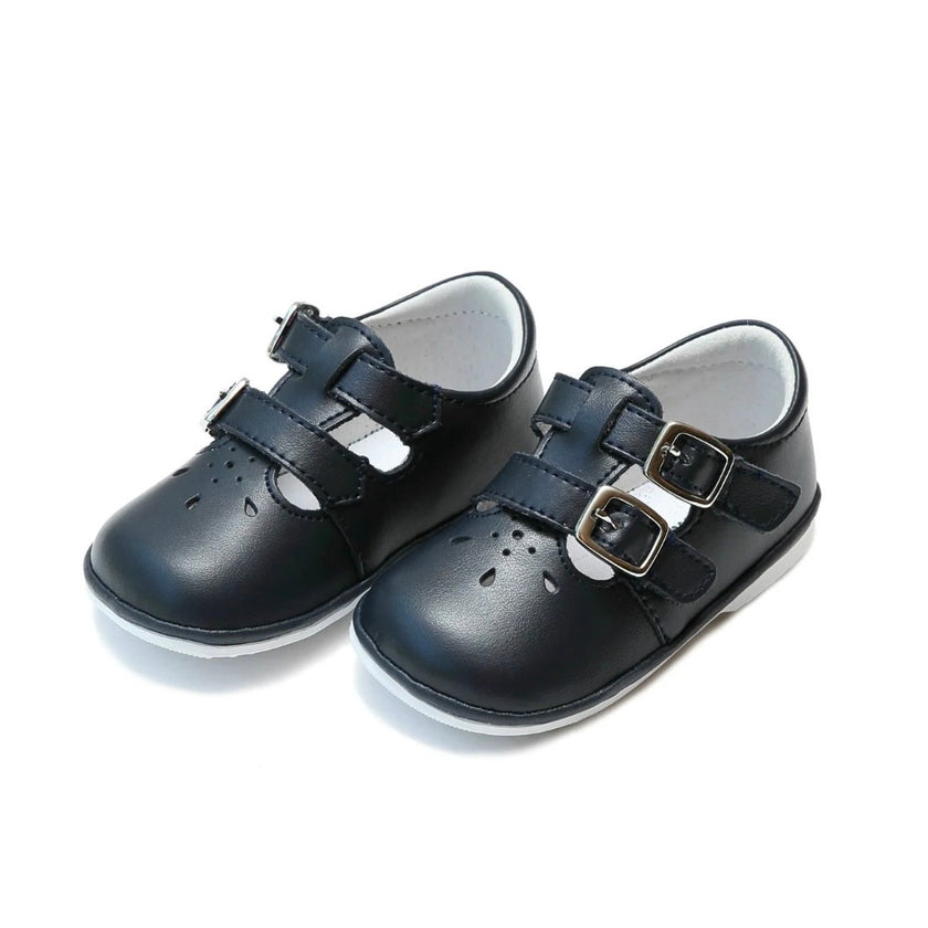 L'Amour Angel Baby Hattie navy leather double buckle Mary Jane shoes