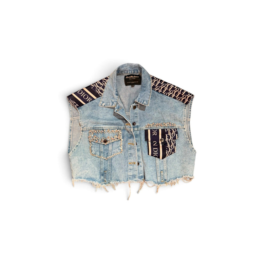 Minime Paris upcycled Dior scarf denim vest, size medium, photo 3 of 5