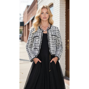 Minime Paris, Black and White Cropped Tweed Blazer NWOT Medium
