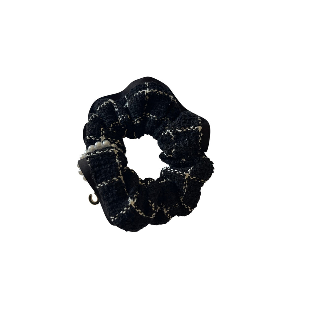 Noir Tweed Pearl Scrunchie