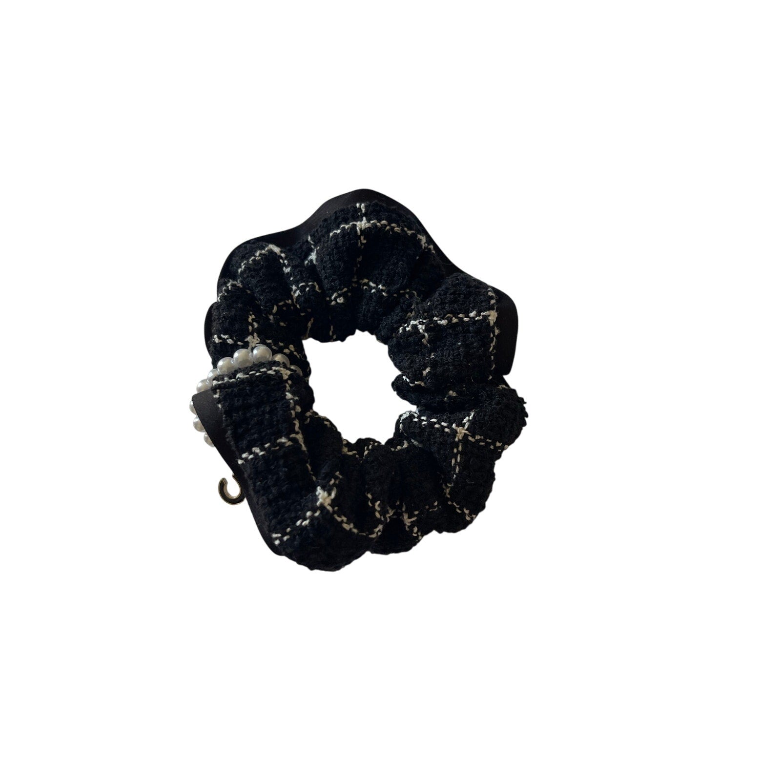 Noir Tweed Pearl Scrunchie
