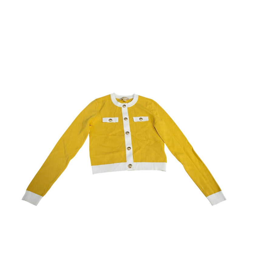 🧥 Michael Kors Daisy Yellow Button-Up Sweater – Size XS