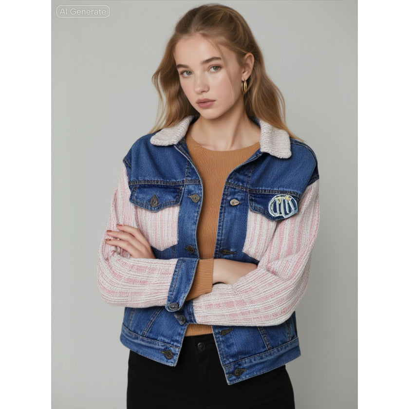 Minime Paris, Denim and Pink Tweed Jacket NWOT Med