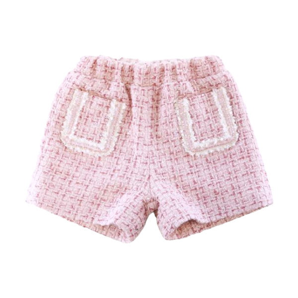 Doe A Dear, Sequin Trim Tweed Shorts: PINK