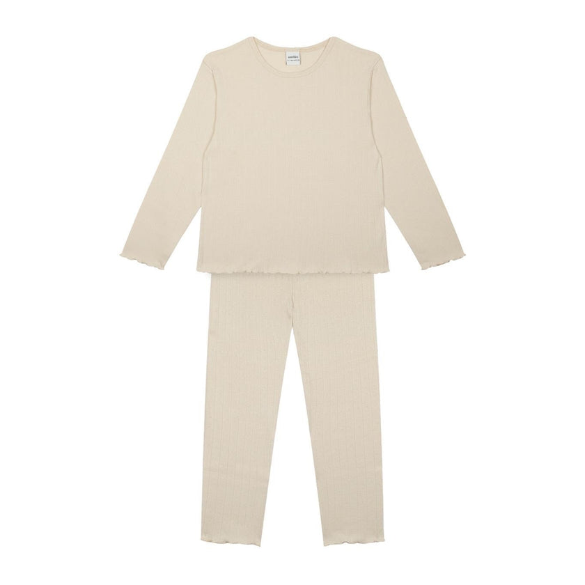 Antebies, Cream Jacquard Long-Sleeve Pajama Set