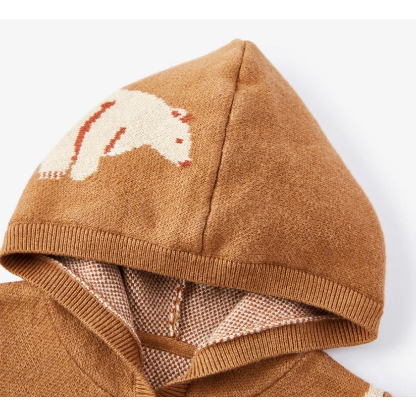 Milkbarn Honey Bear Knitted Birdseye Jacquard Hooded Jumpsuit, 12-18 months