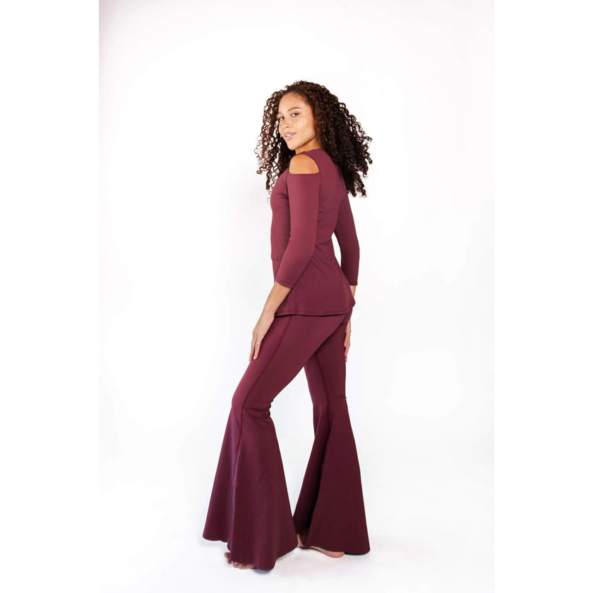 Yoga Democracy, Open Shoulder Top, Maroon