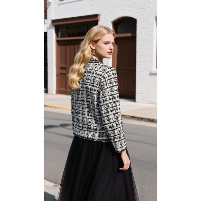 Minime Paris, Black and White Cropped Tweed Blazer NWOT Medium