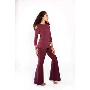 Yoga Democracy, Open Shoulder Top, Maroon