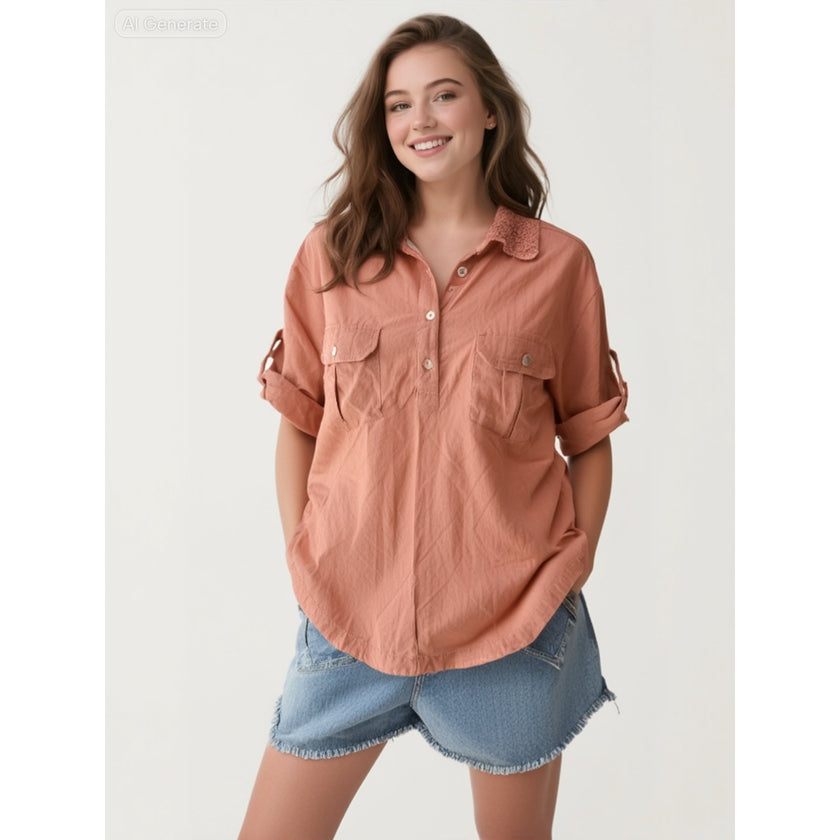 Nu Vintage, Cotton Collar Detail Top, NWOT, Size Small