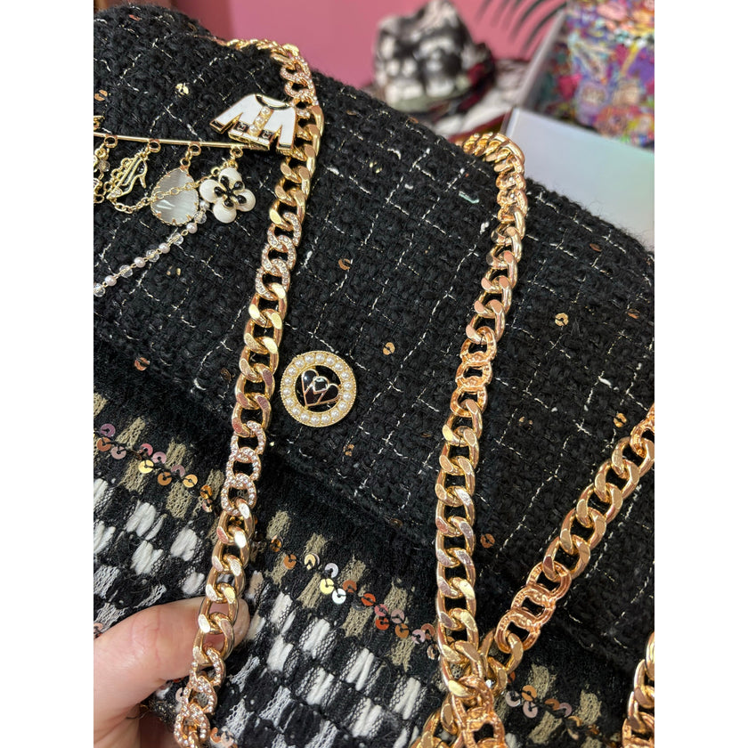 Minime Paris Black/White/Gold Tweed Med Sac