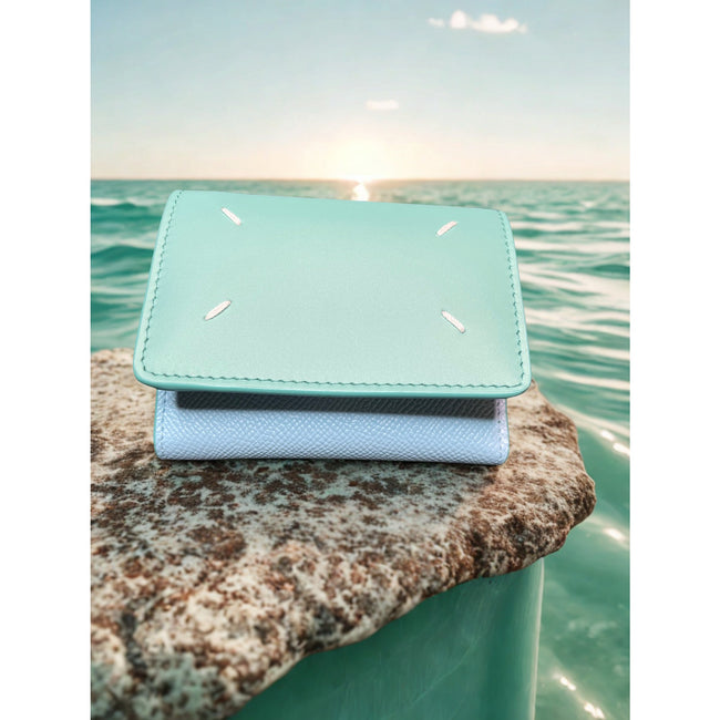 Maison Margiela Blue + Green Four Stitches Wallet NWT