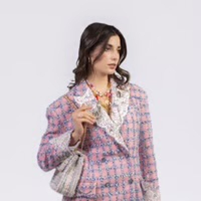 Minime Pink Tweed And Lace Blazer