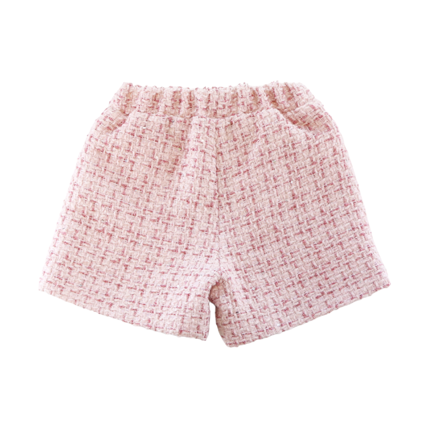 Doe A Dear, Sequin Trim Tweed Shorts: PINK