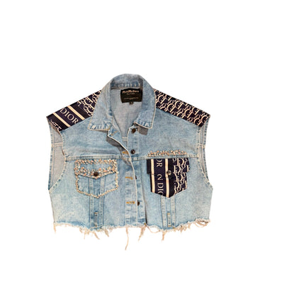 Minime Paris Upcycled Dior Scarf Denim Vest, Medium