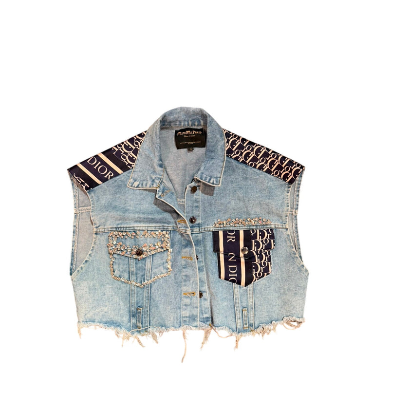 Minime Paris upcycled Dior scarf denim vest, size medium, photo 2 of 5
